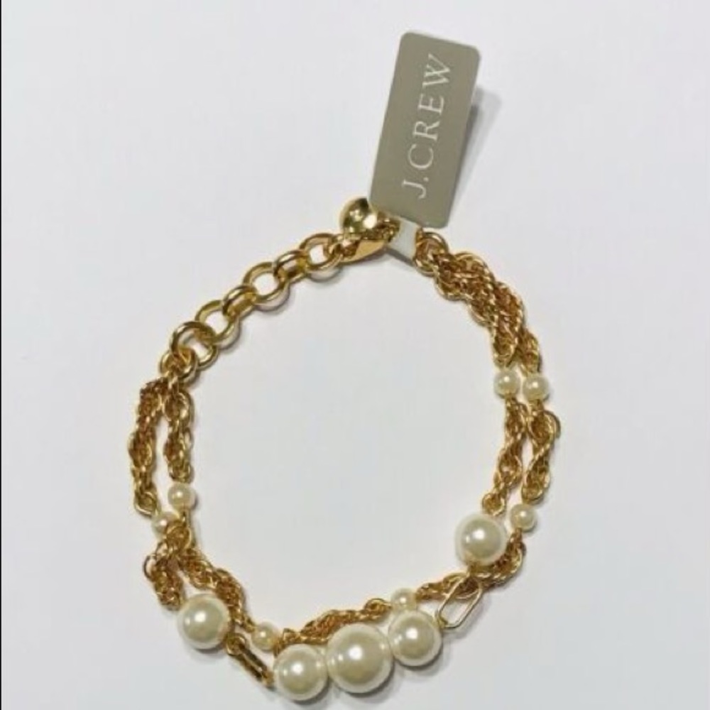 NWT J.Crew Double Strand Gold-Tone Layered Pearl Bracelet
